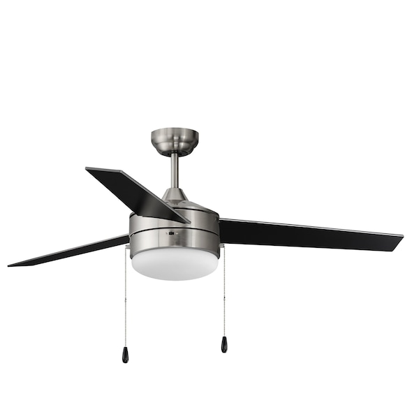 Trio 52'' 3-Blade Fan W Pull Chain, Satin Nickel/Black